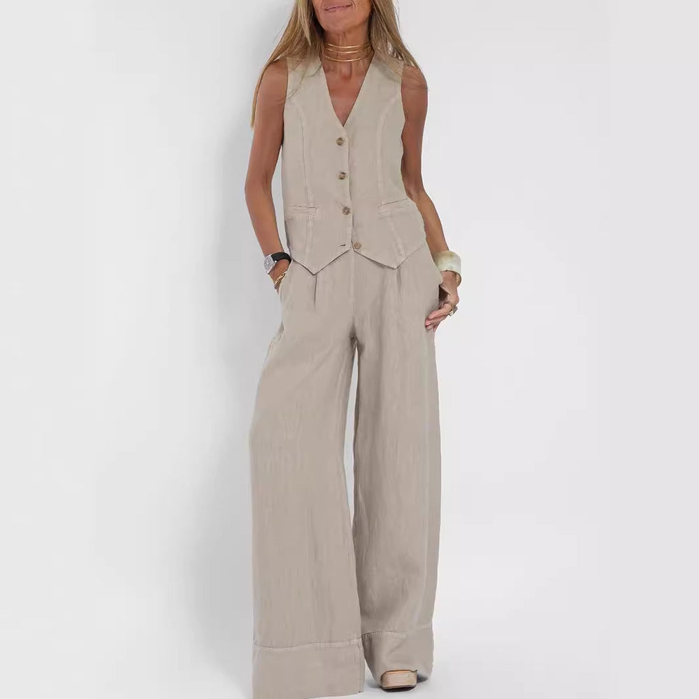Top de verano sin mangas y pantalones rectos anchos