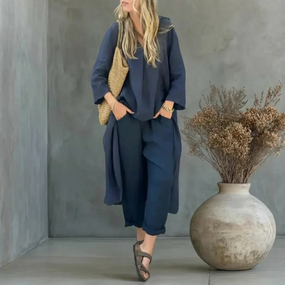 Lucía | Conjunto de Chaleco Largo Relajado y Pantalones de Pierna Ancha