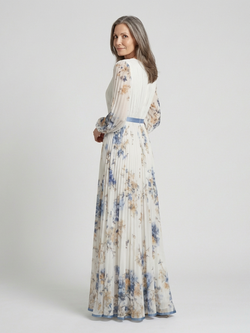 Lavinia | Vestido Maxi Floral de Manga Larga y Escote en V