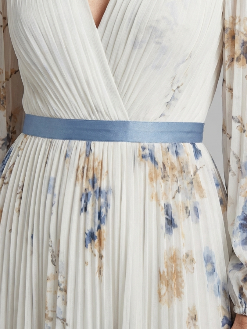 Lavinia | Vestido Maxi de Flores con Manga Larga y Escote en V