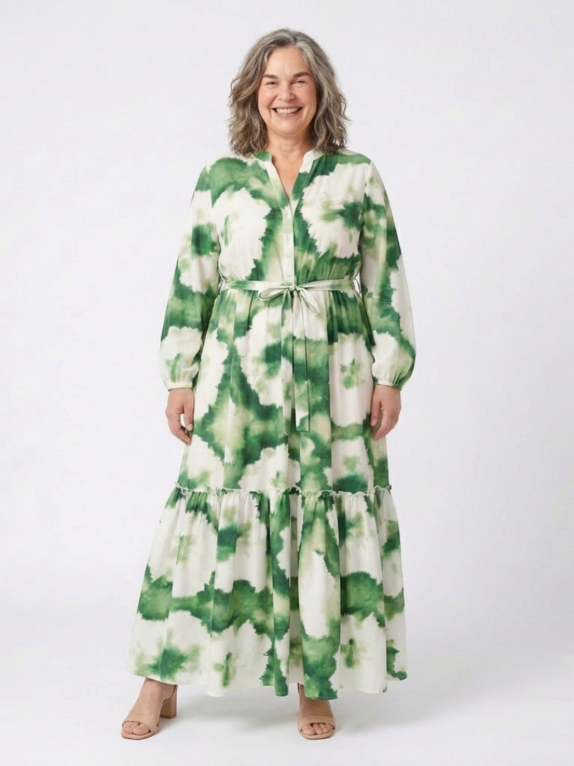 Sabine | Vestido Maxi de Manga Larga con Cintura Capa