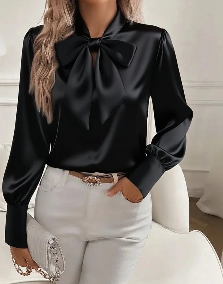 Élodine™ — Chemisier satinado elegante de mangas largas