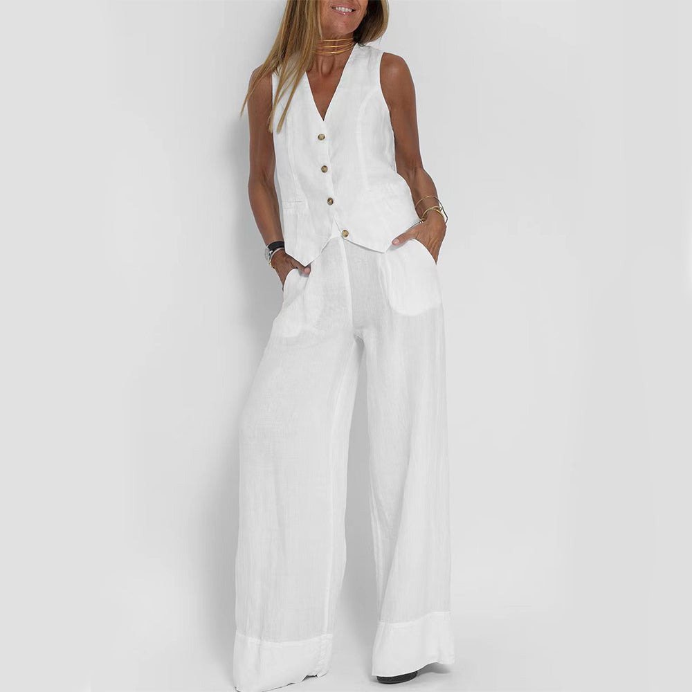 Top de verano sin mangas y pantalones rectos anchos