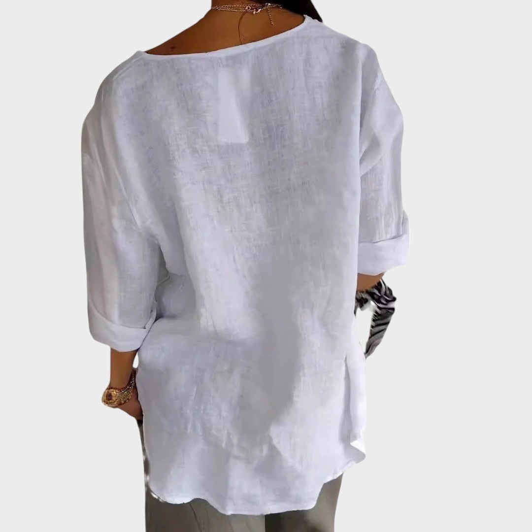 Zamma | Blusa de lino con cuello en V