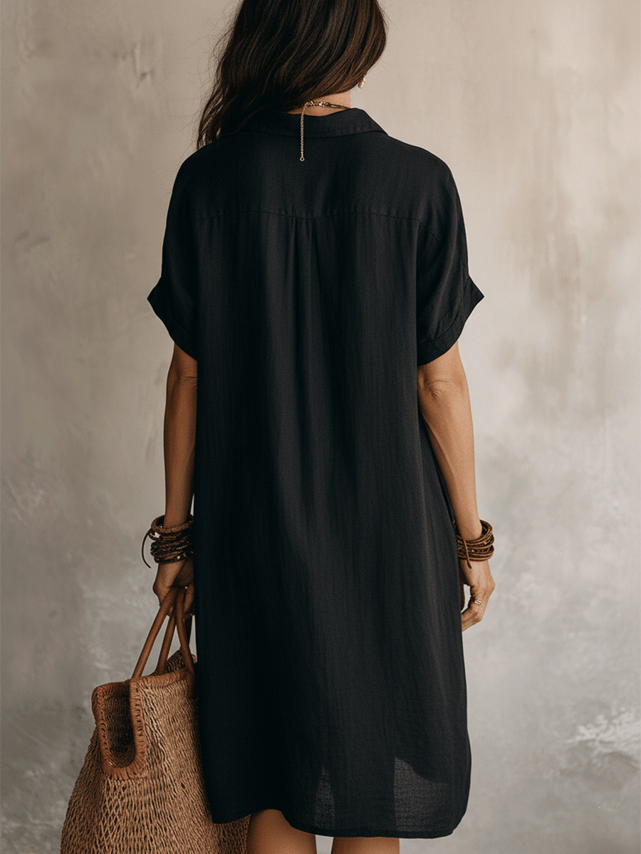 Moderna Boho Sin Esfuerzo Vestido Midi Negro Relajado