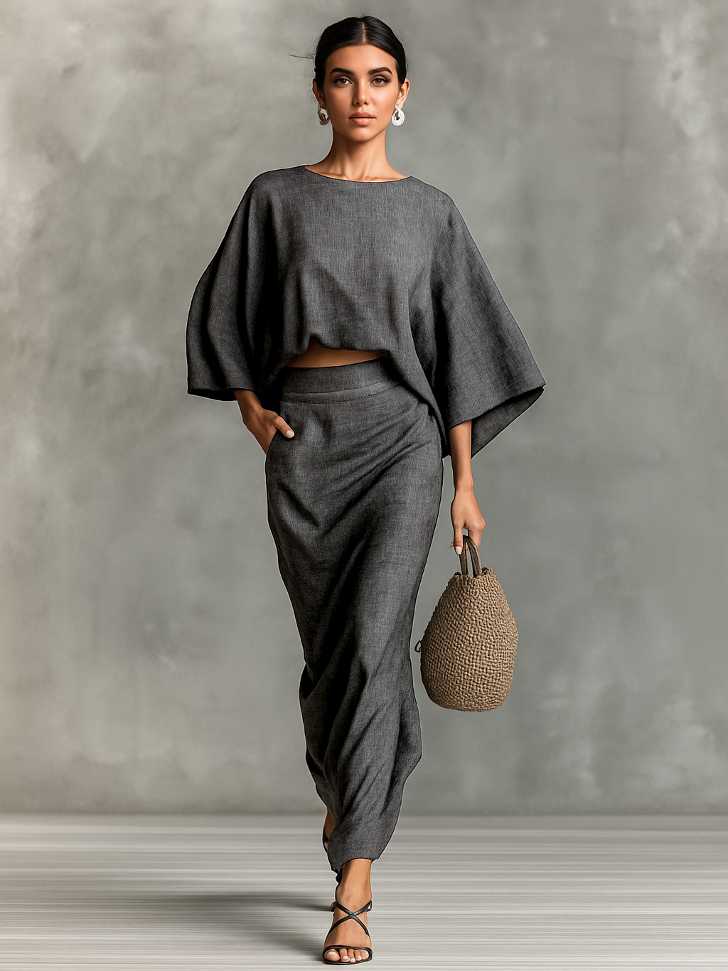 Selene | Conjunto de Top Batwing Suave y Falda Maxi