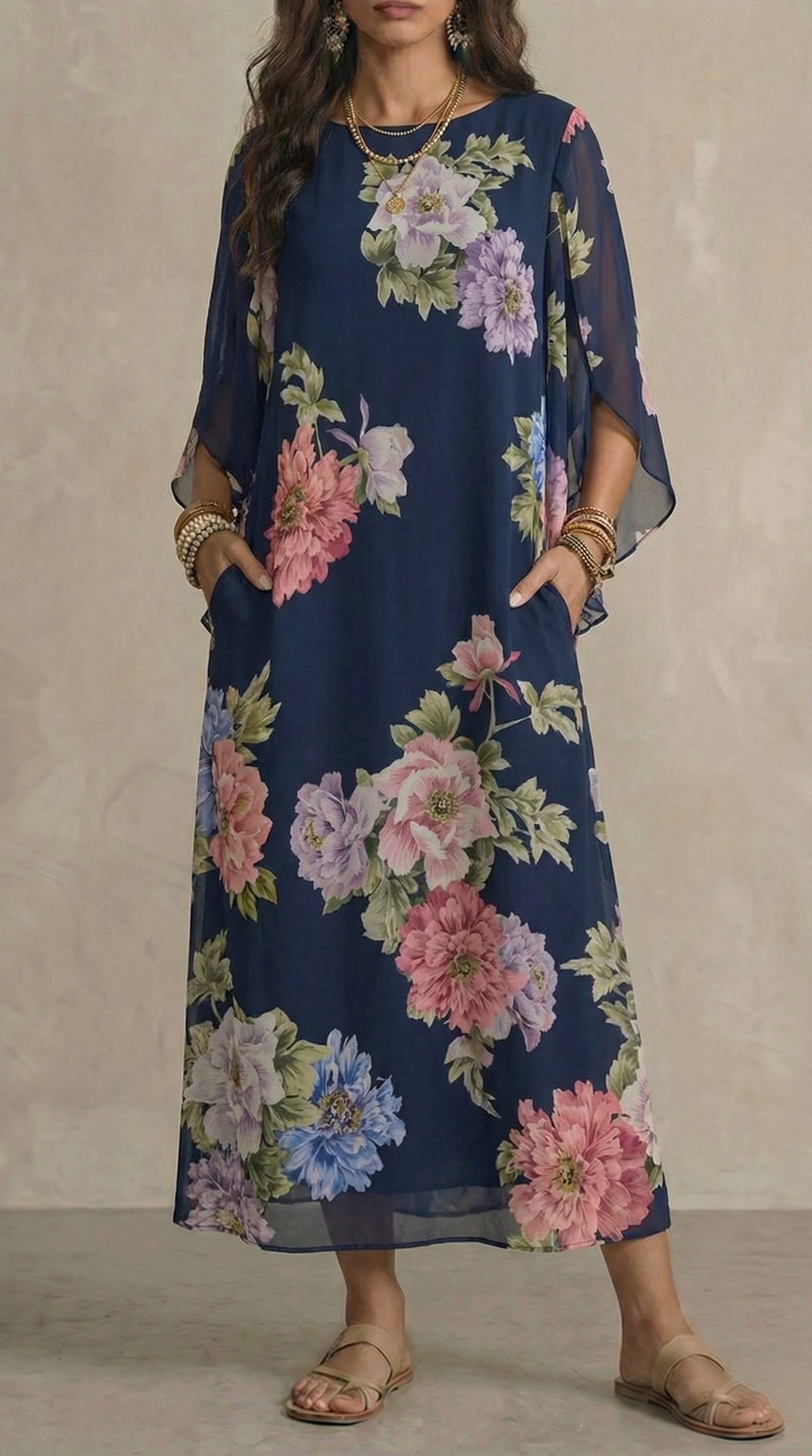 Vestido Maxi de Chifón con Estampado Floral