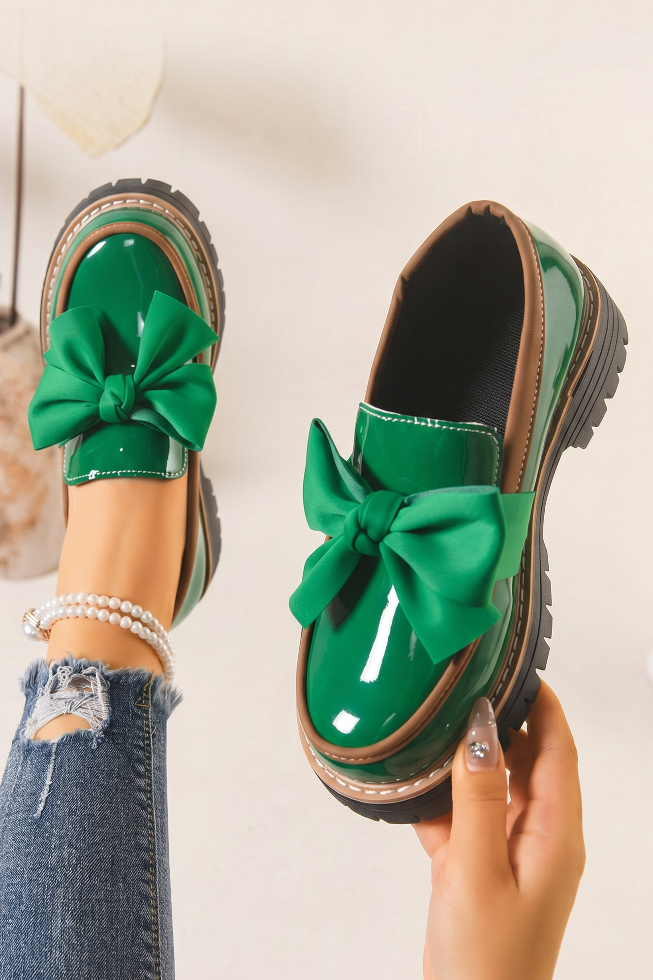 Mocasines Brillantes con Lazo