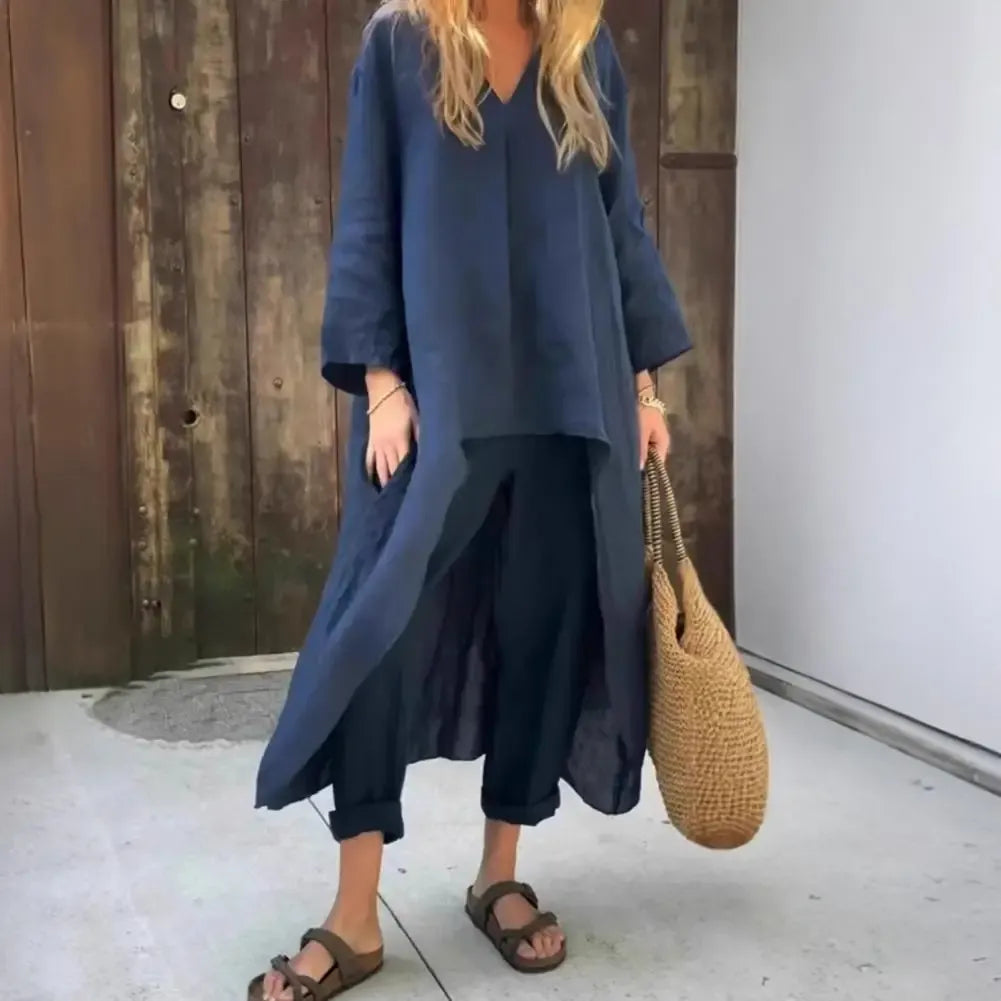 Lucía | Conjunto de Chaleco Largo Relajado y Pantalones de Pierna Ancha