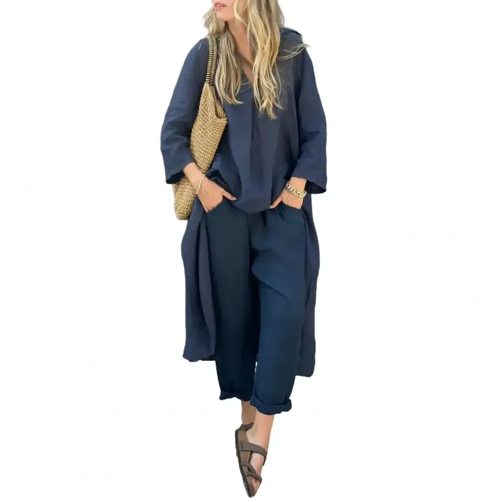 Lucía | Conjunto de Chaleco Largo Relajado y Pantalones de Pierna Ancha