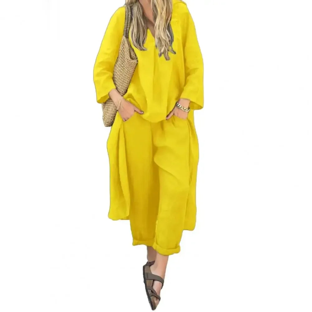 Lucía | Conjunto de Chaleco Largo Relajado y Pantalones de Pierna Ancha