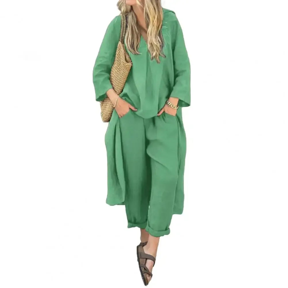 Lucía | Conjunto de Chaleco Largo Relajado y Pantalones de Pierna Ancha