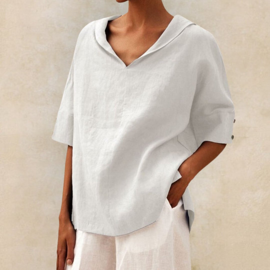 YLVIE CLÁSICA BLUSA DE LINO CON ESCOTE EN V