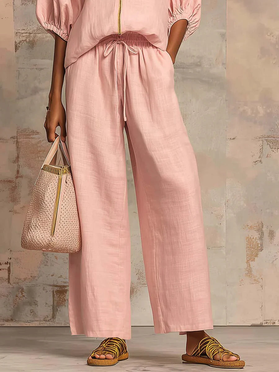 Alba | Conjunto de Camisa de Botones Relajada y Pantalones de Pierna Ancha