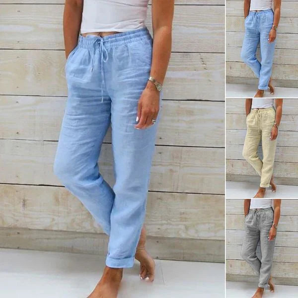 Pantalones Ligeros de Lino para Mujeres, Transpirables y Cómodos