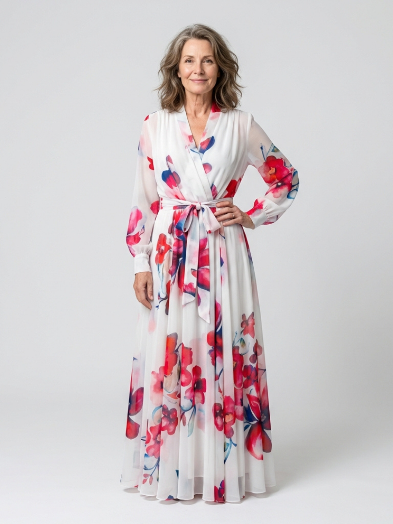 Lillian | Vestido Maxi Wikkel de Flores con Mangas Largas