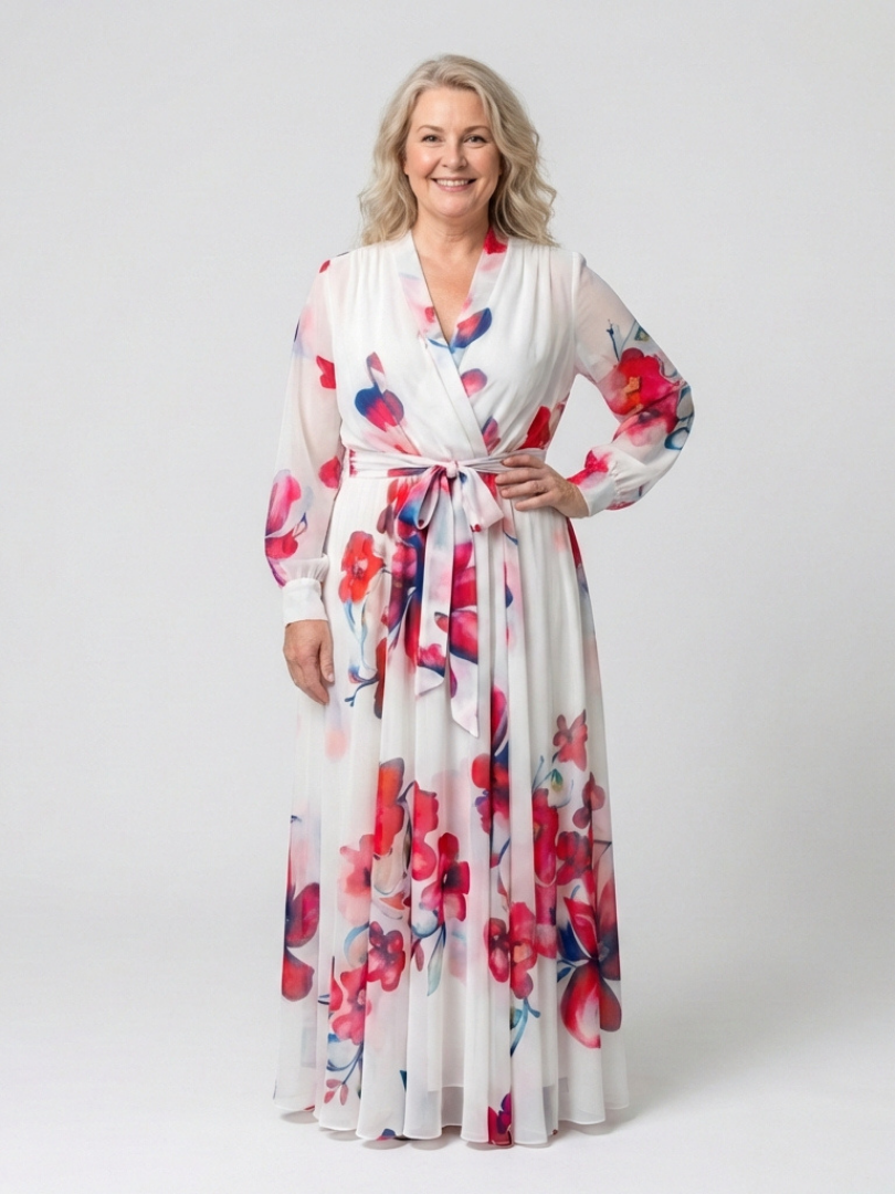 Lillian | Vestido Maxi Wikkel de Flores con Mangas Largas
