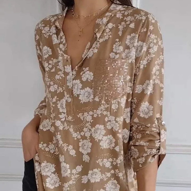 FRIEDLINDE I BLUSA DE FLORES DE MANGA LARGA