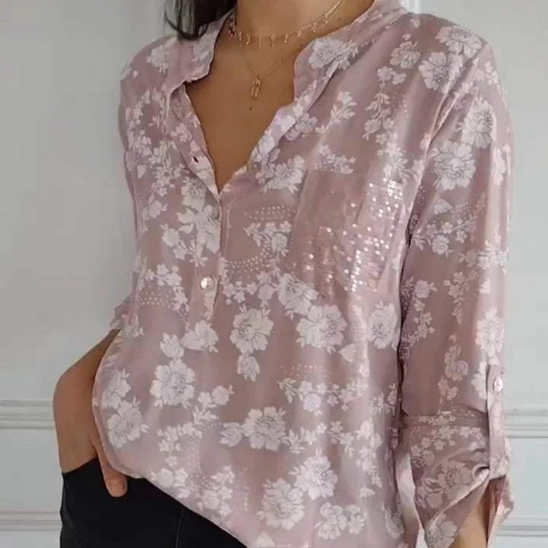 FRIEDLINDE I BLUSA DE FLORES DE MANGA LARGA