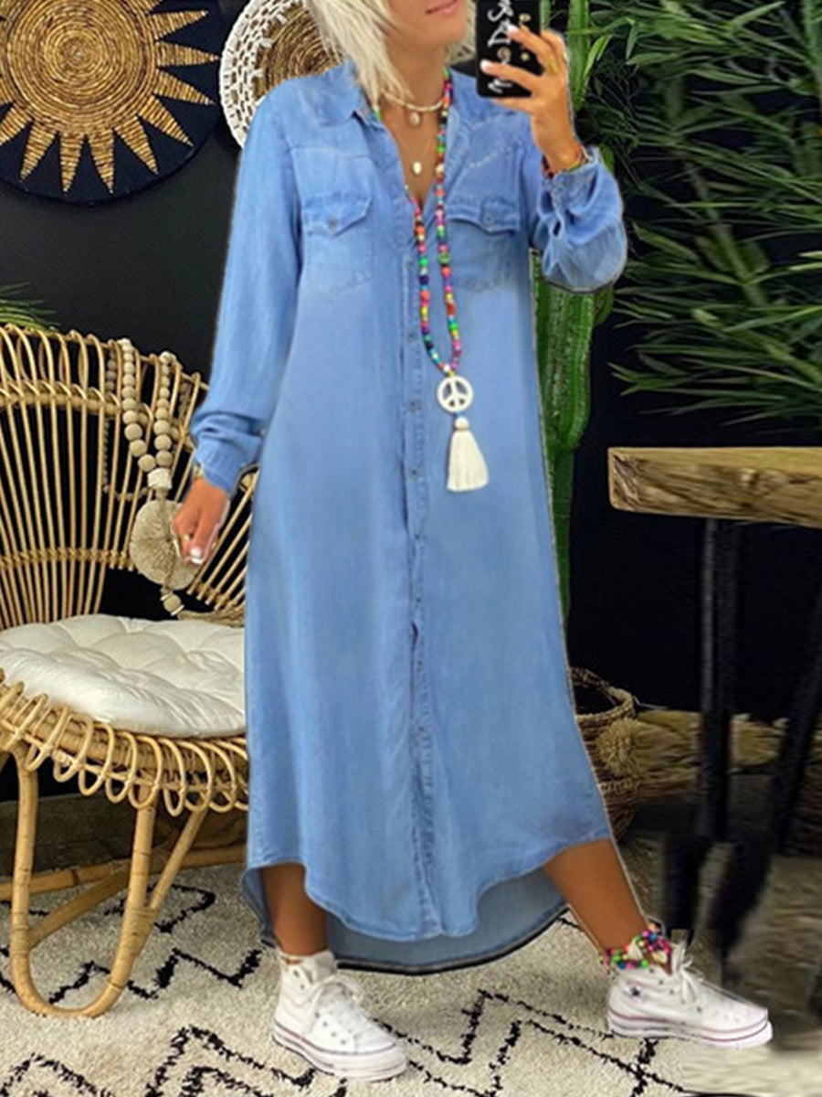 Helen | Vestido Camisero de Mezclilla Casual y Elegante