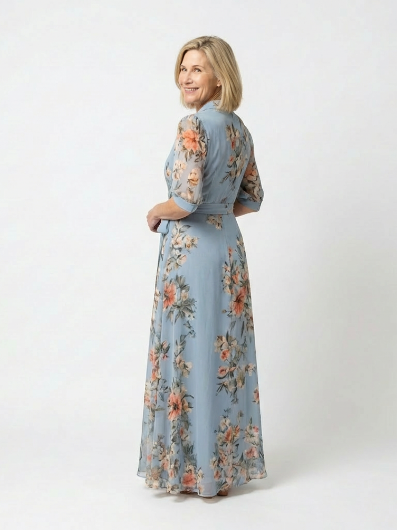 Elowen | Vestido Maxi de Cuello en V con Estampado Floral