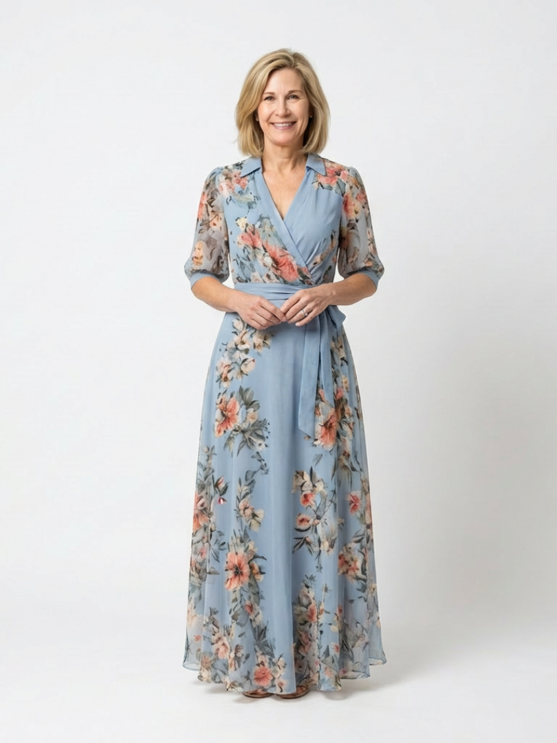 Elowen | Vestido Maxi V-Hals con Estampado de Flores