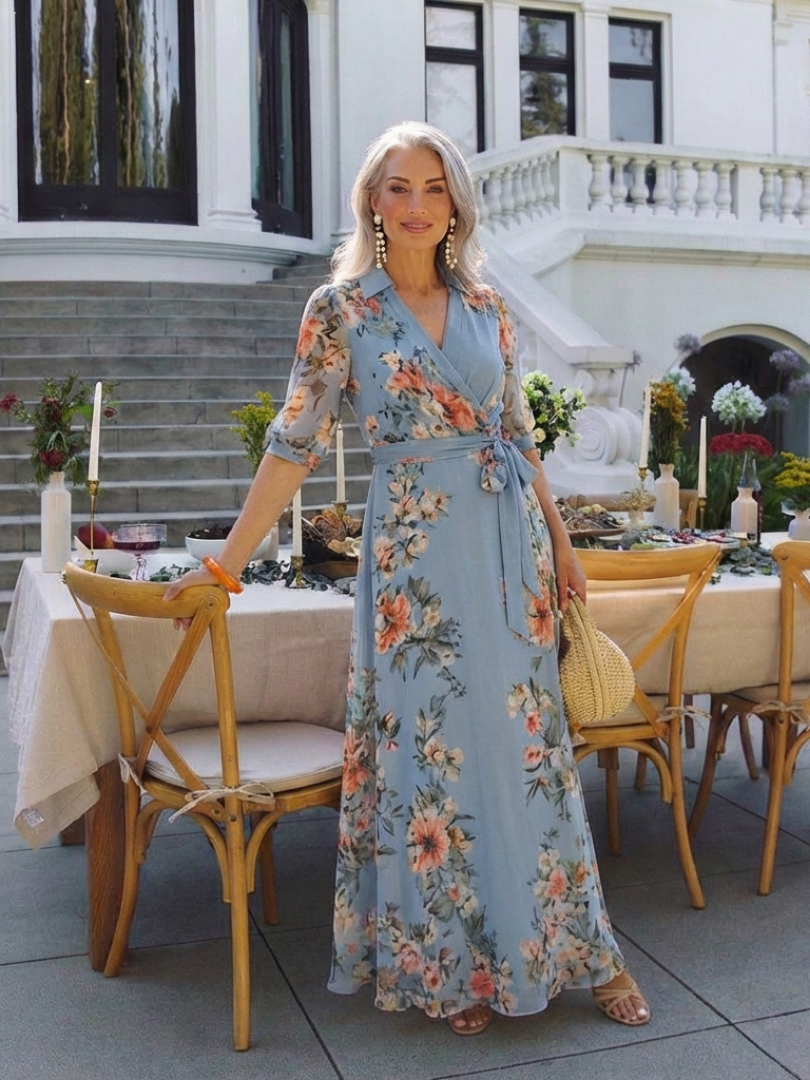 Elowen | Vestido Maxi de Cuello en V con Estampado Floral