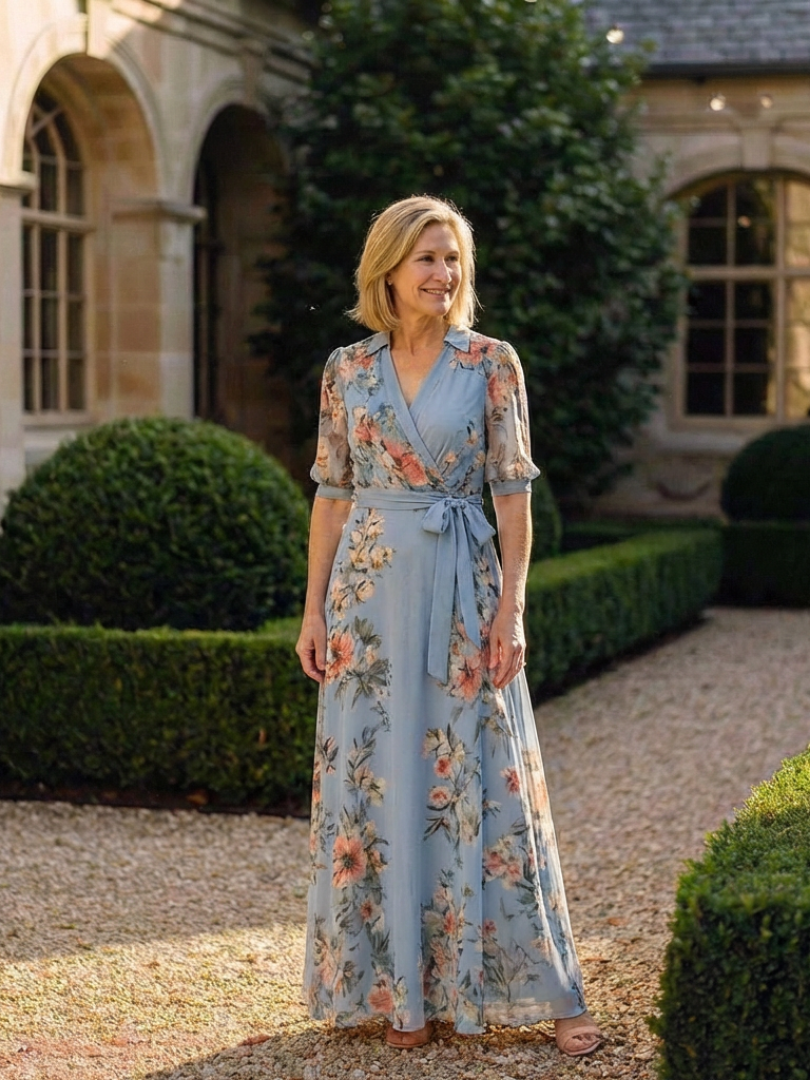 Elowen | Vestido Maxi V-Hals con Estampado de Flores