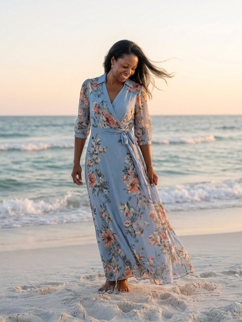 Elowen | Vestido Maxi de Cuello en V con Estampado Floral