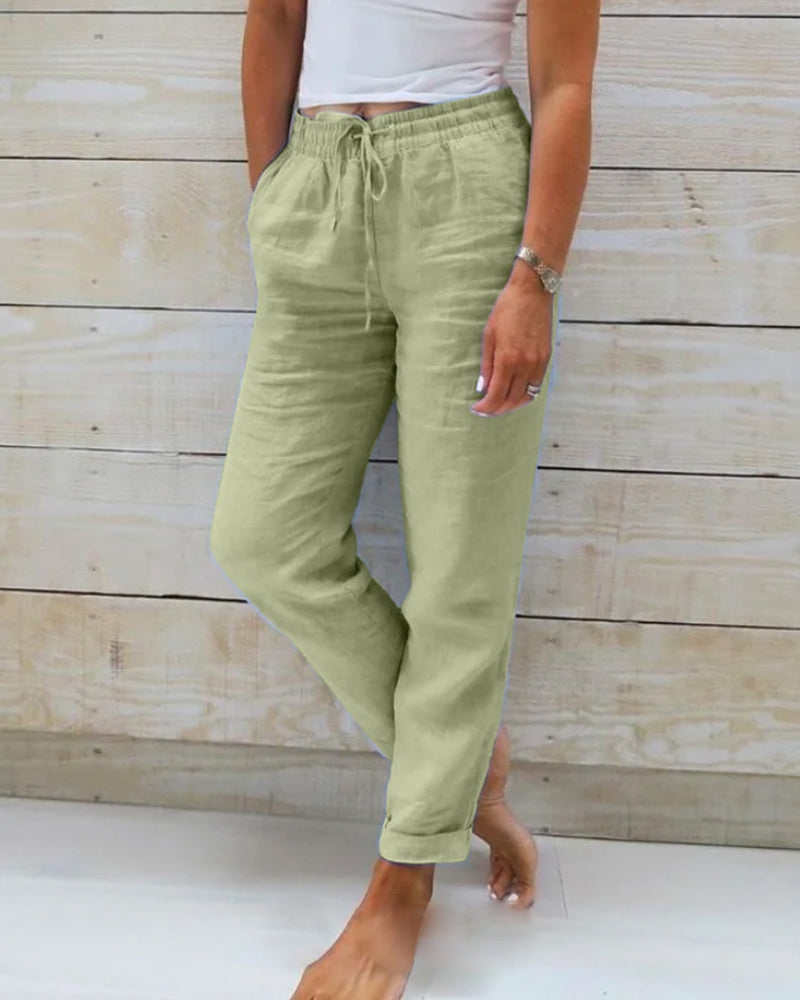Allison - Pantalones Ajustados de Lino y Algodón de Lujo