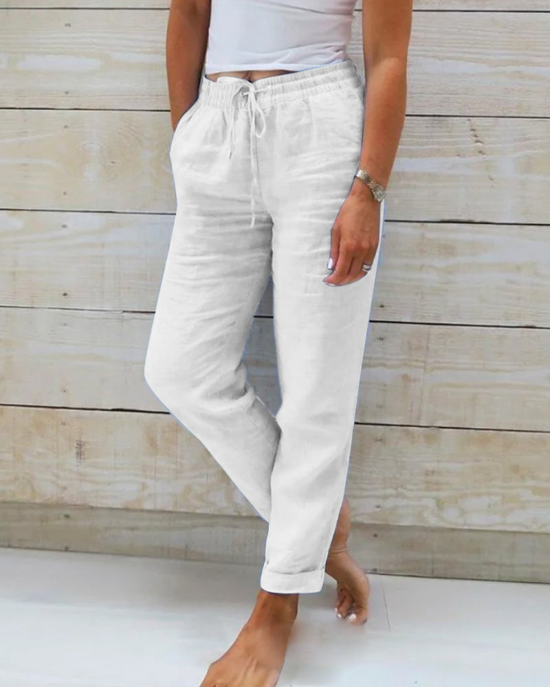 Allison - Pantalones Ajustados de Lino y Algodón de Lujo