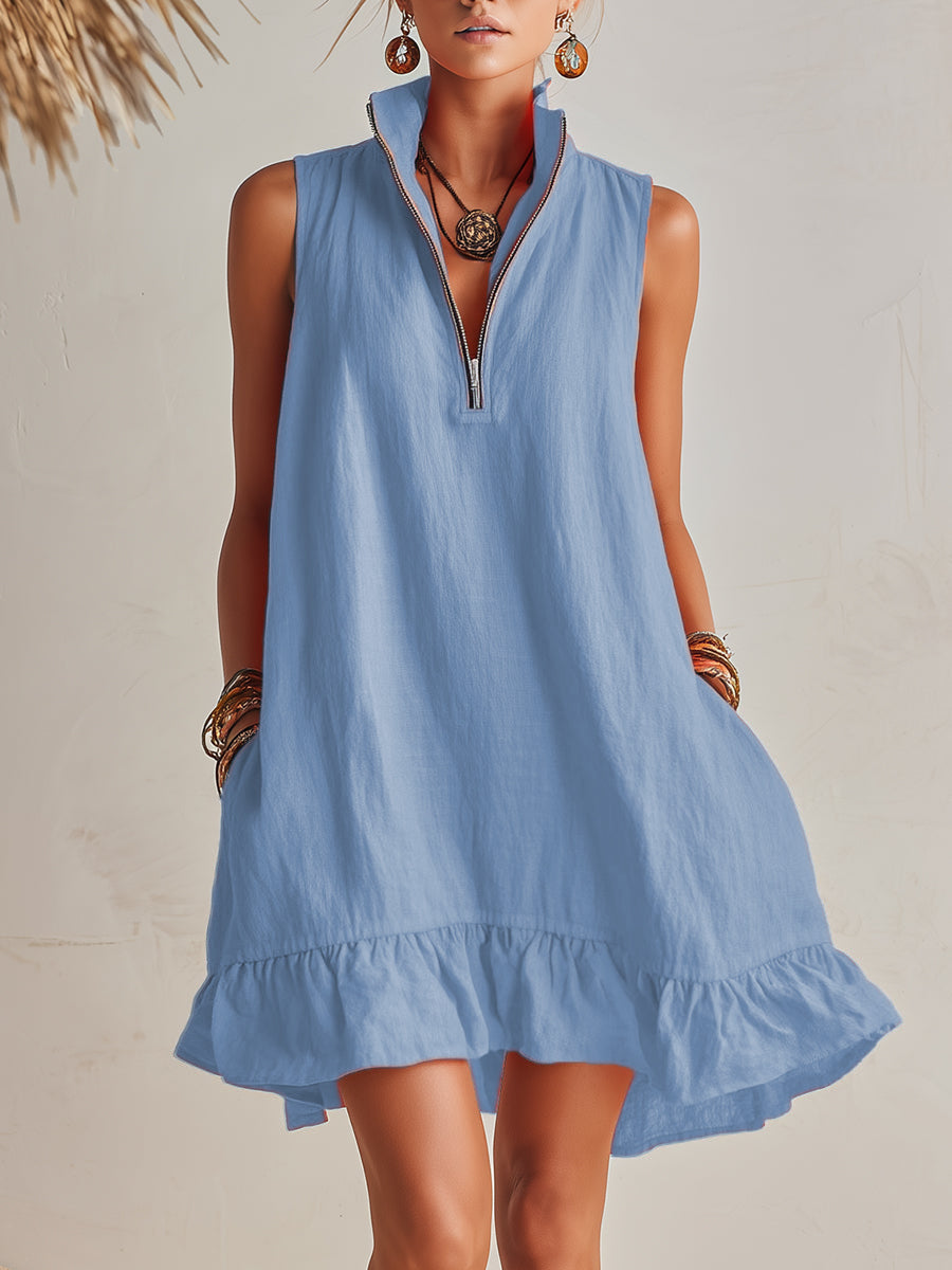 Vestido Mini de Algodón y Lino