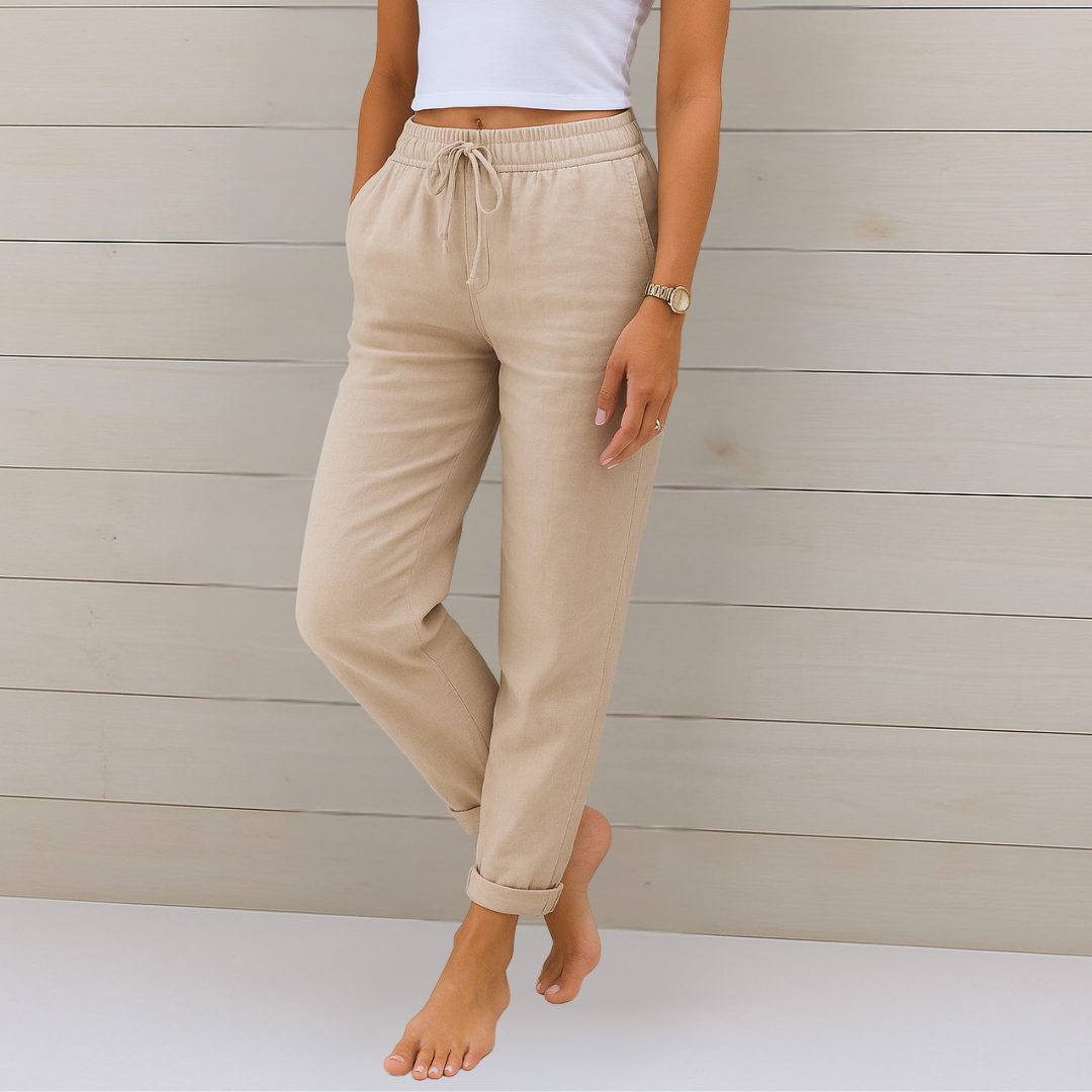 Maylora | Pantalones de Lino Relax con Cintura Ajustable