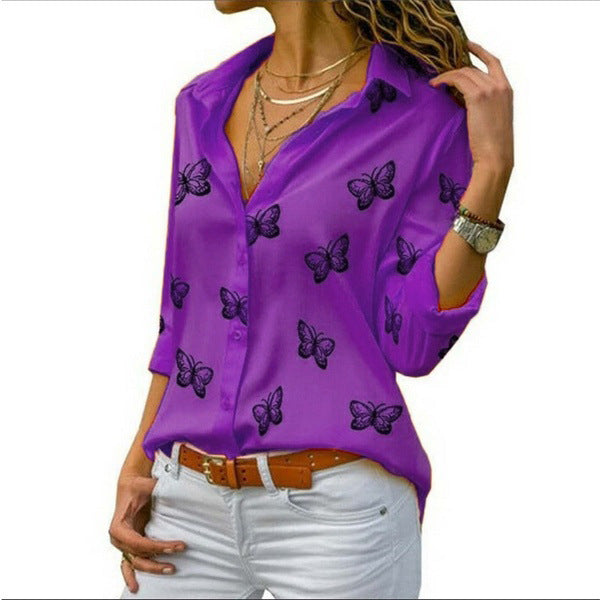 Neleia – Blusa caída con estampado de mariposas