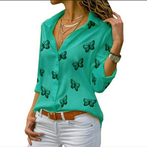 Neleia – Blusa caída con estampado de mariposas