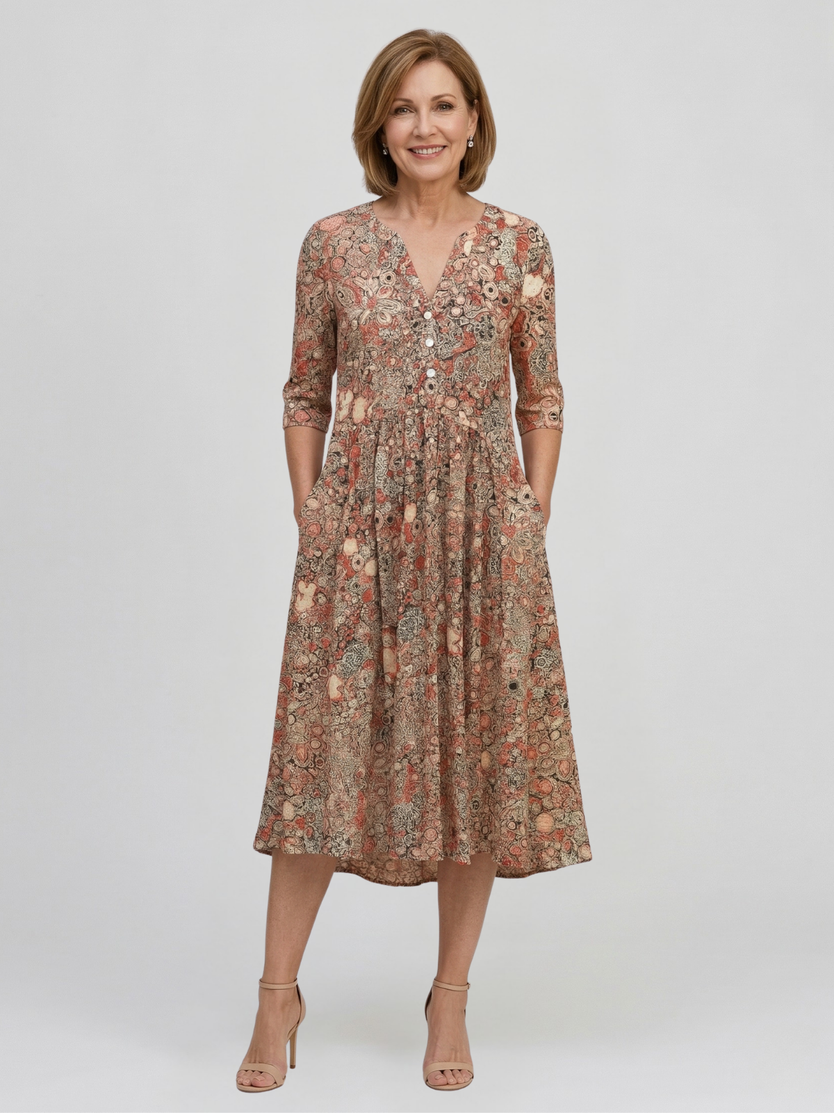 Vestido Midi Elegante con Escote en V de Alicia Graceful