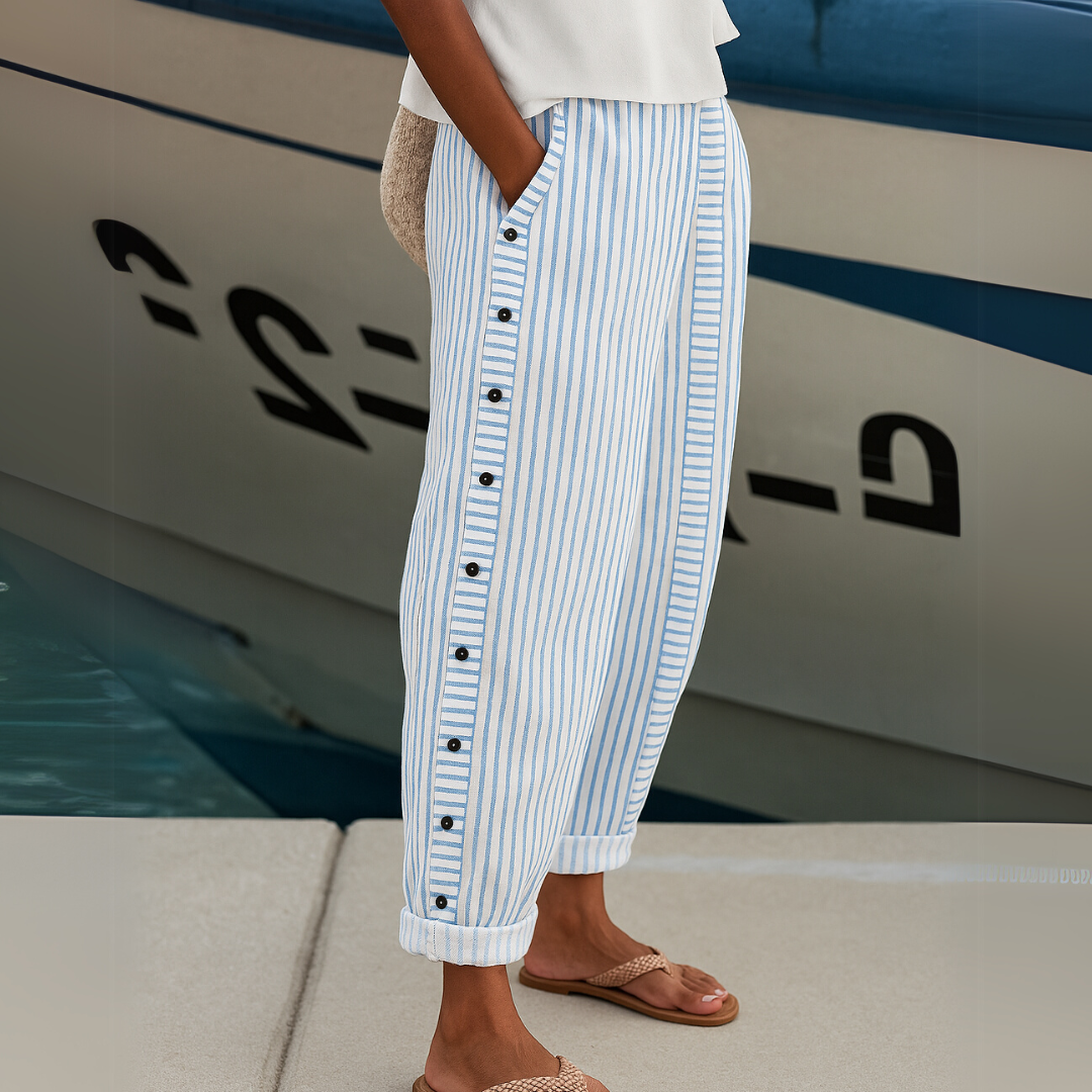 Caitlin | Pantalones Elegantes a Rayas con Botones
