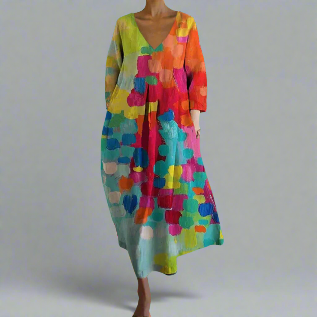 Linda | Vestido Vibrante con Escote en V Fabricado con Tejido Premium
