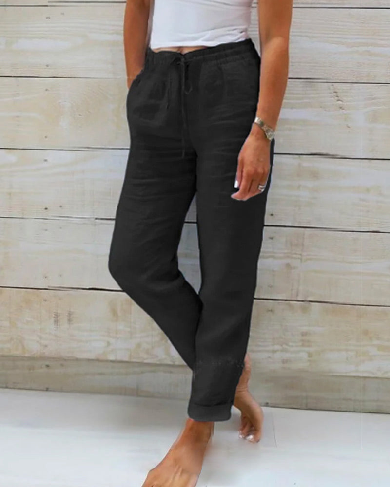 Allison - Pantalones Ajustados de Lino y Algodón de Lujo