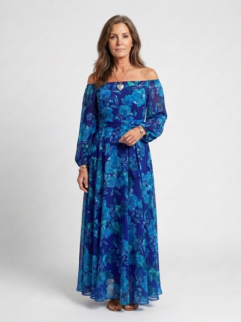 Aspen | Vestido Maxi Floral con Hombro Descubierto