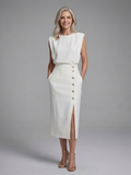 Anouk | Vestido Midi Asimétrico con Mangas Cortas