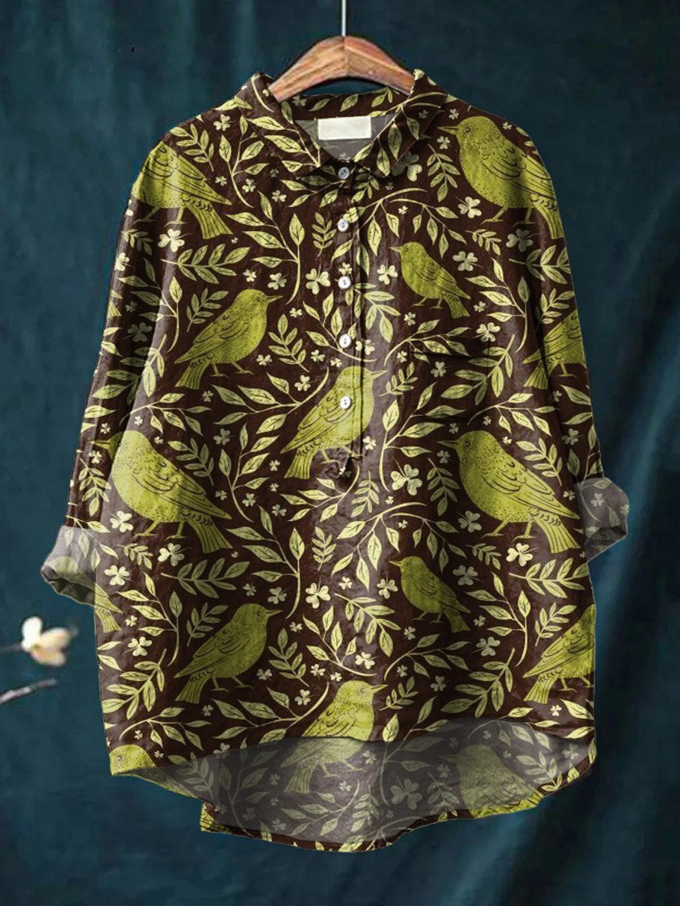 Nora | Camiseta de Ocio Vintage con Flores y Pájaros para Damas