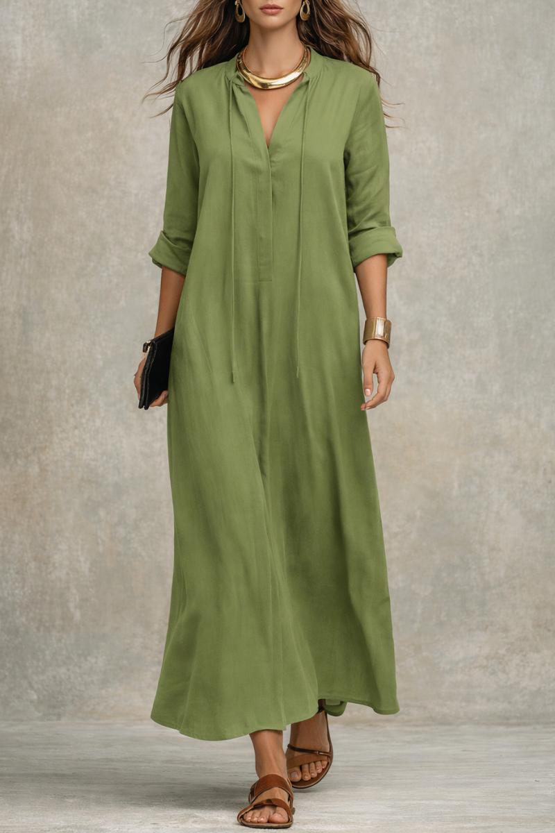 Vestido Maxi Bohemio Relajado Verde Oliva