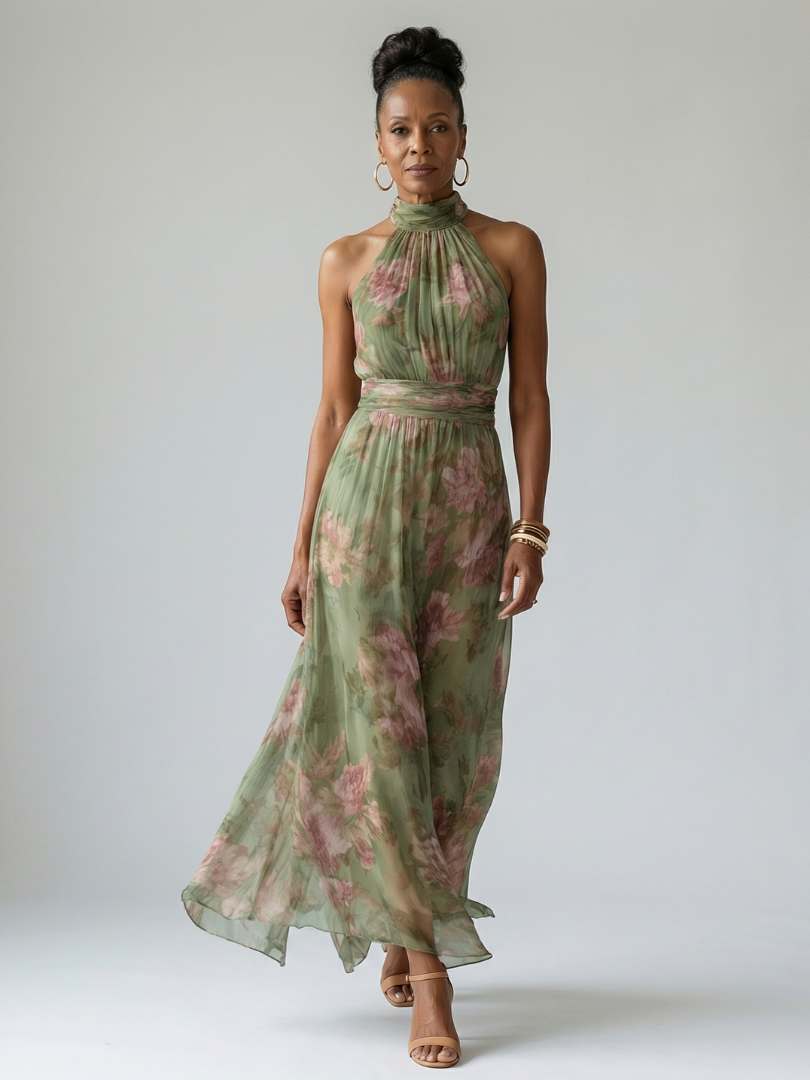 Mirelle | Vestido Midi con Escote Halter Plisado