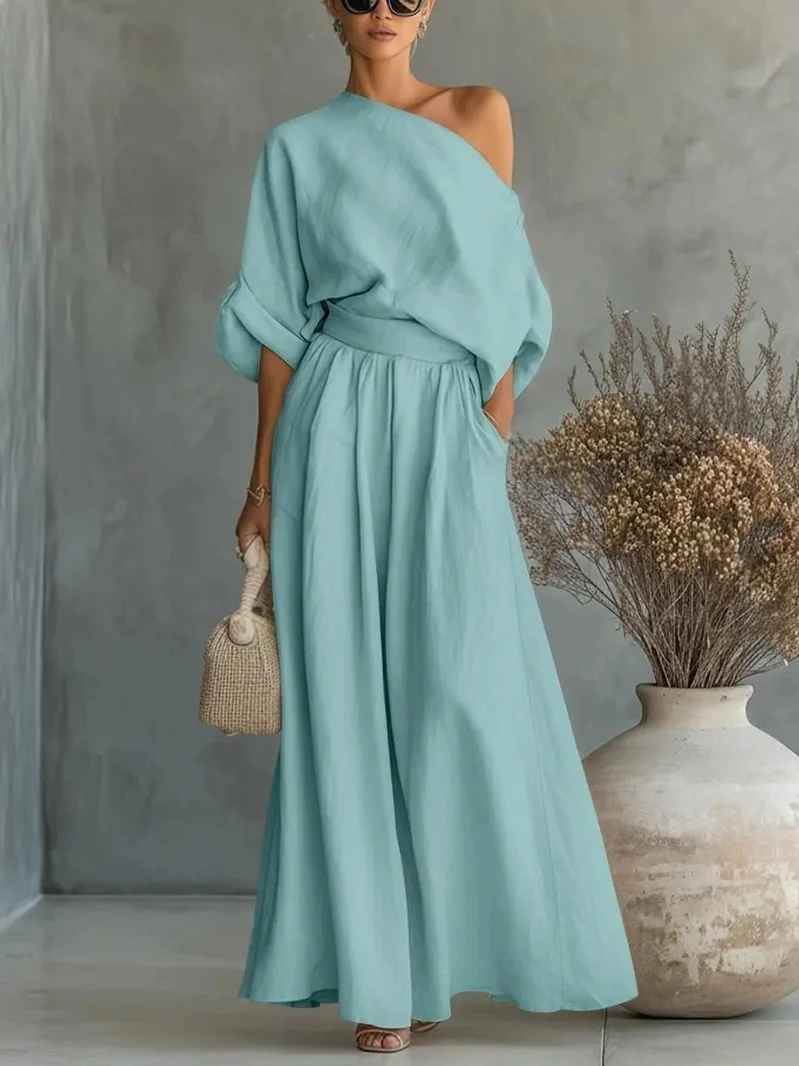 Lisa | Conjunto de Top Suave Off-Shoulder y Pantalones Tapered