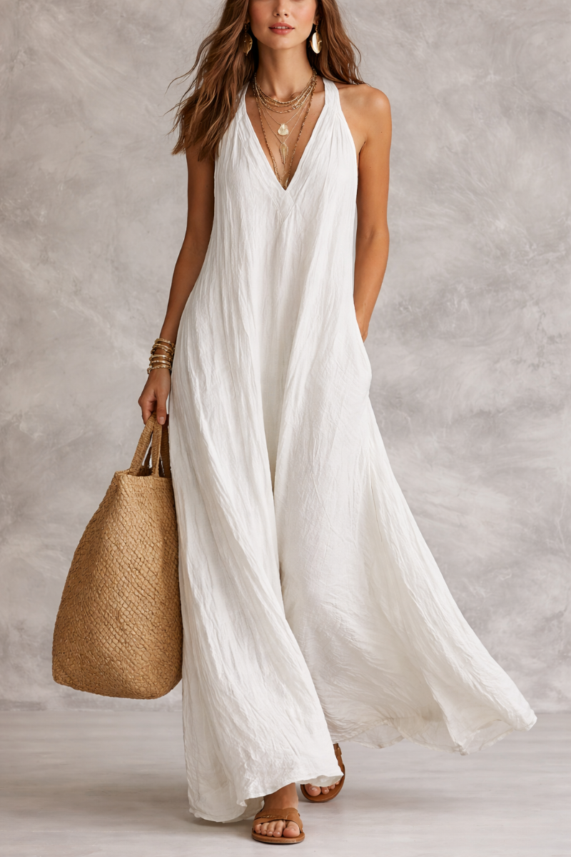 Vestido Maxi Fluido Bohemio Sin Mangas