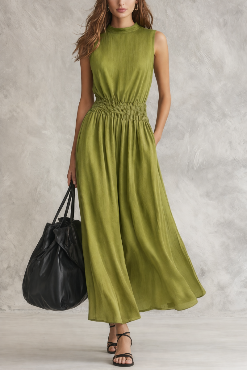 Vestido Maxi con Cintura Fruncida Relajada