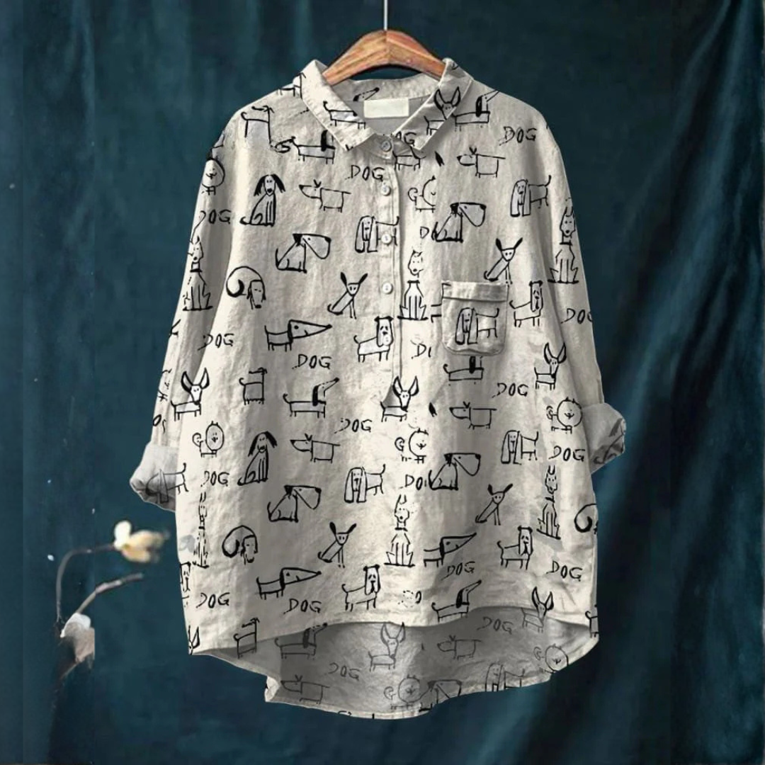Clara™ | Blusa de Lino Atemporal con Motivo