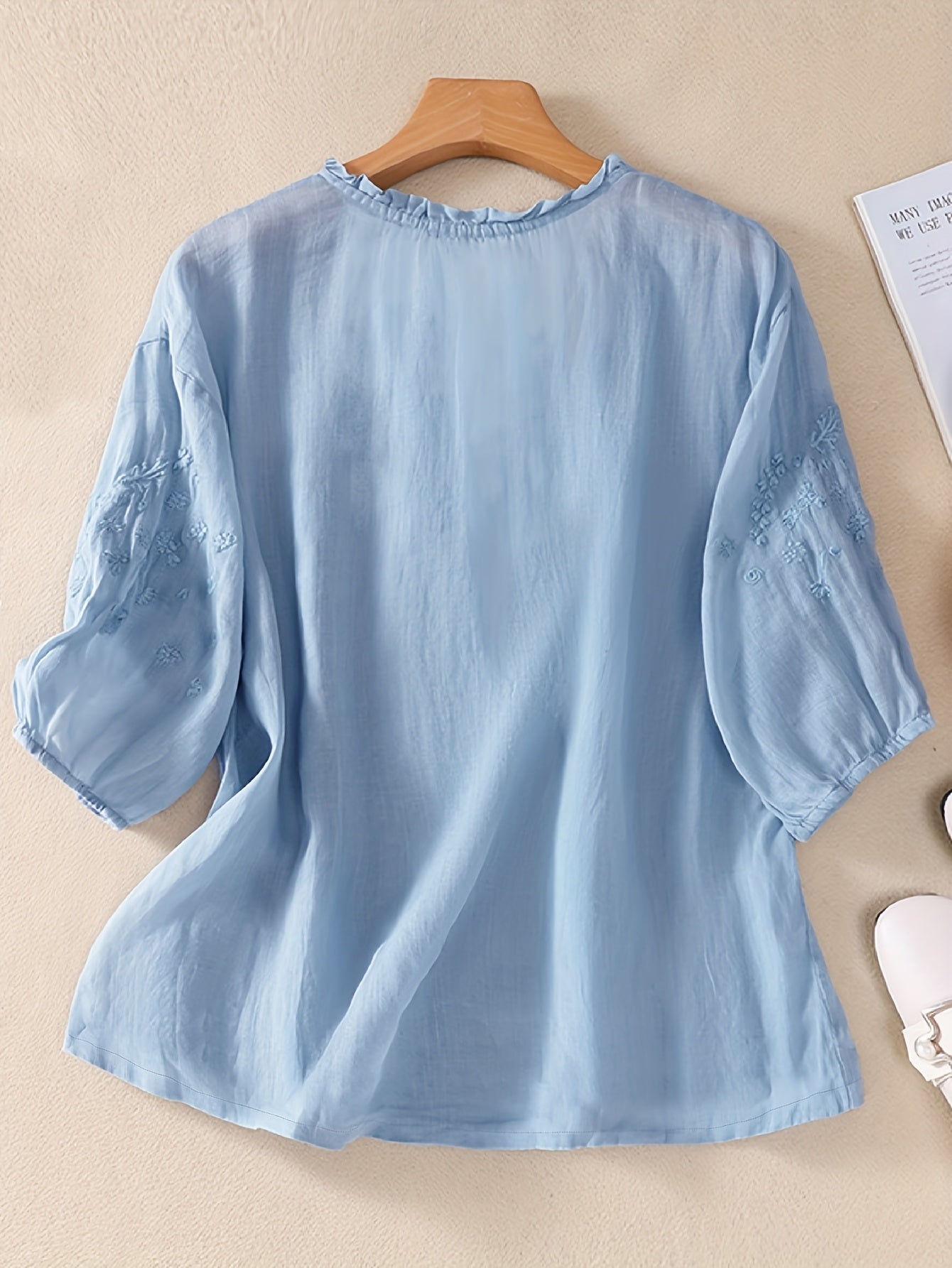 Éléna™ — Blusa bordada elegante en mezcla de lino