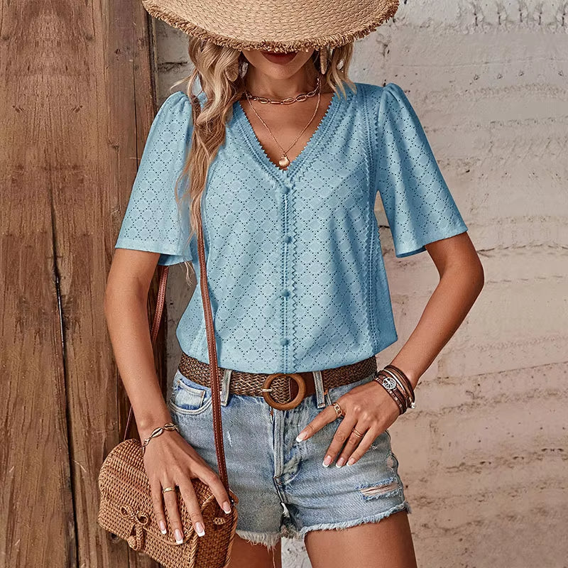 BLUSA ADELHEID DE MANGA CORTA CON ESCOTE EN V